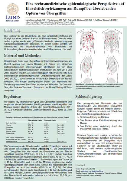Ett rättsmedicinskt och epidemiologiskt perspektiv på enstaka stickskador i bålen hos överlevande offer för övergrepp [Tyska]